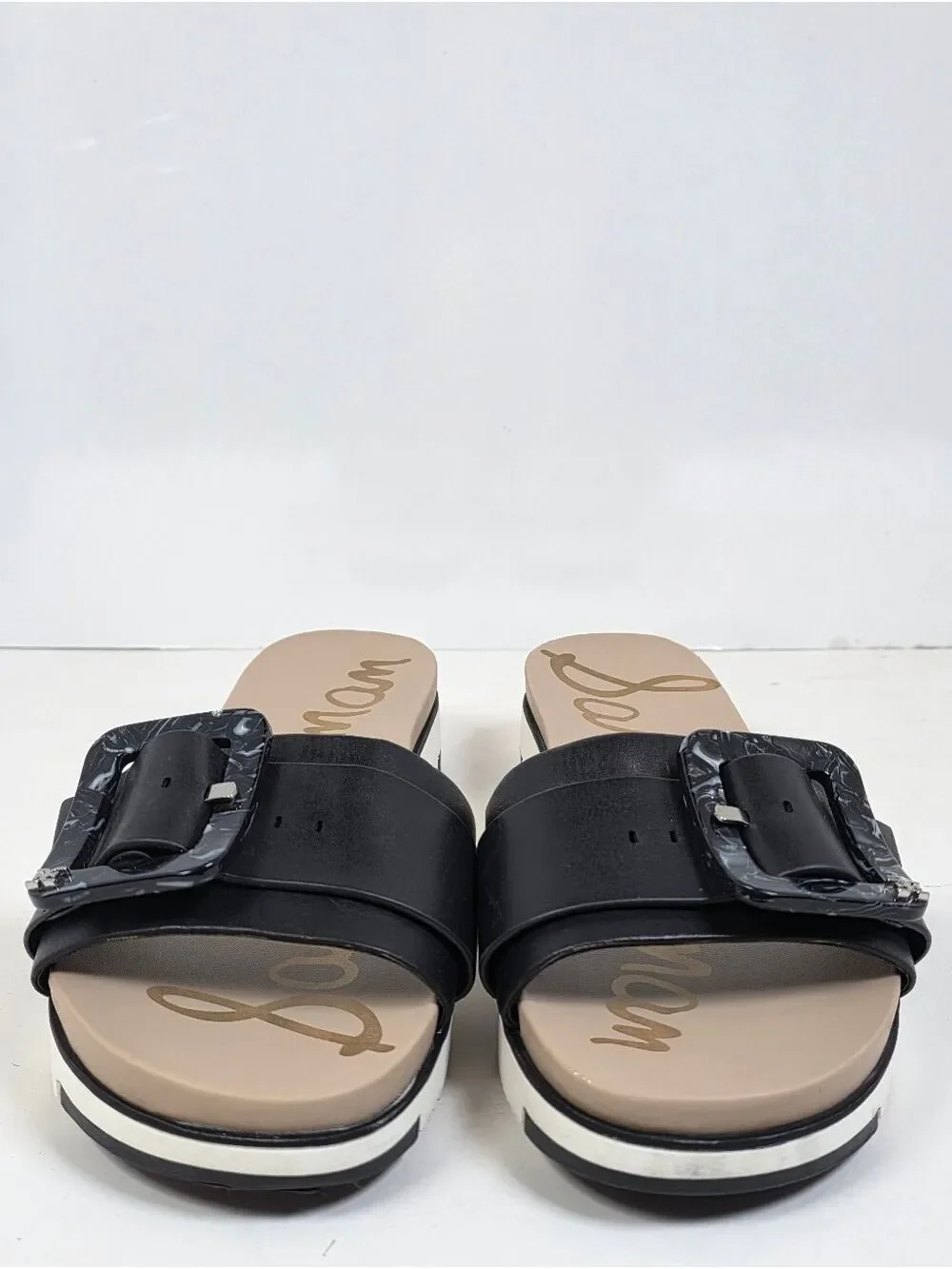 Sam Edelman Ariane Black Leather Buckle Slide Sandals - Picture 5 of 13